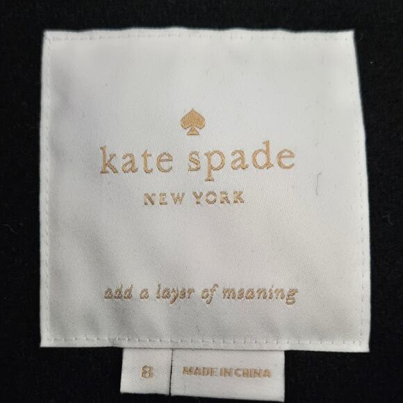 Kate Spade Faux Fur Removeable Collar Wool Velvet Trim Jacket Coat Black - Picture 8 of 9